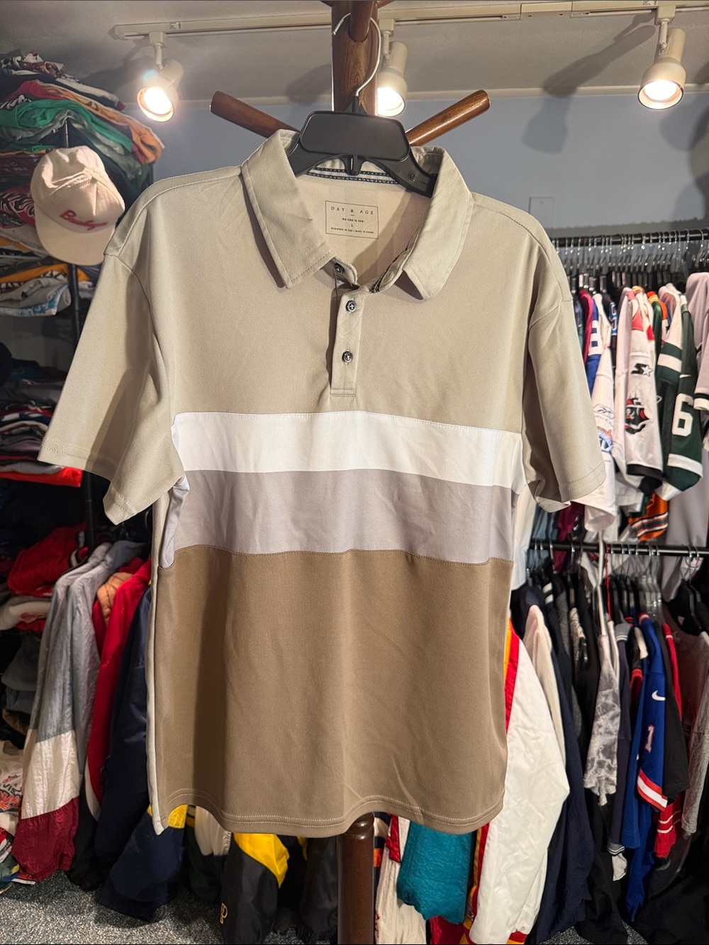 Colorblock Polo Shirt - Beige/White/Tan